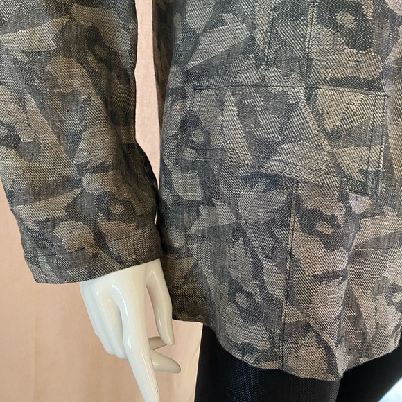Gray Army Print Linen Blazer/ Jacket - Picture 5 of 10
